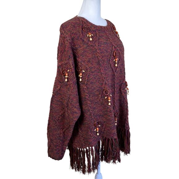 K.C. Creations Oversized Boho Artsy Tunic Sweater W Fringe Hem Rainbow Marled - Picture 3 of 16